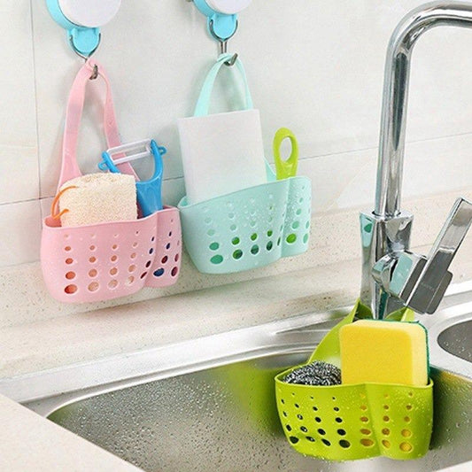 Adjustable Kitchen Bathroom Water Drainage Plastic Basketbag With Faucet Sink Caddy