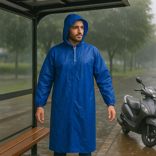 Large Durable Waterproof Hooded Raincoat For Men (1 Pc)