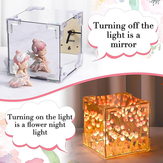 Cube Tulip Night Lamp Led Decorative Nights Lamp For Bedroom (Multicolor 1 Set)