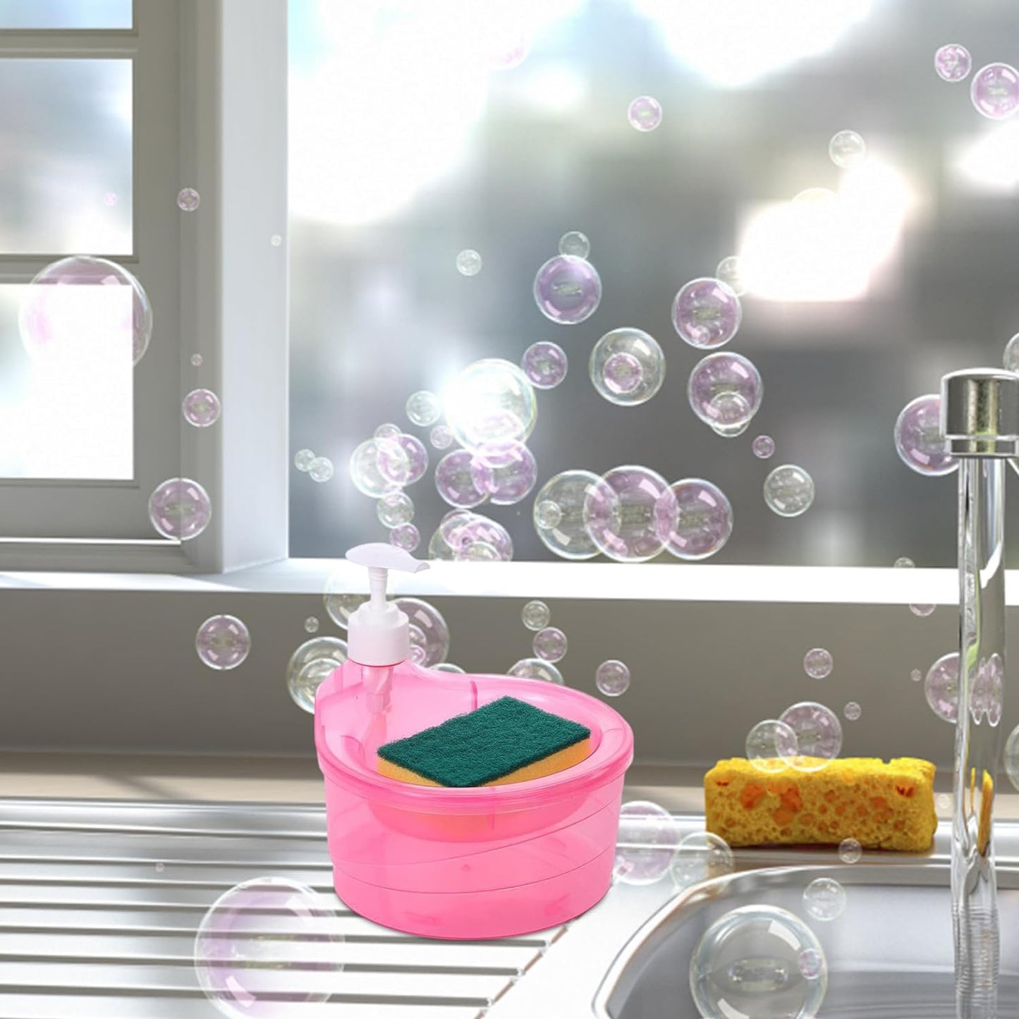 2-in-1 Liquid Soap Dispenser – With Pump and Sponge Holder (1 Pc)