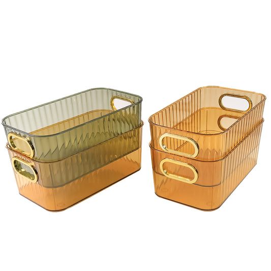 Ribbed Transparent Storage Basket with Gold Handle (4 Pc, 25x14cm)