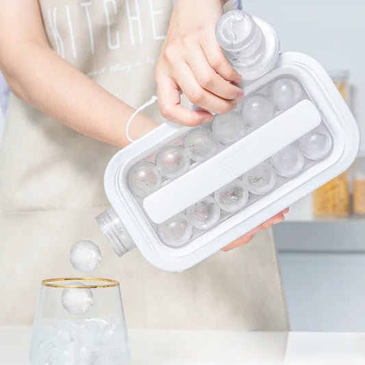 2-in-1 Foldable Ice Cube Tray – With Lid & Bottle, Makes 14 Ice Balls (1 Pc)