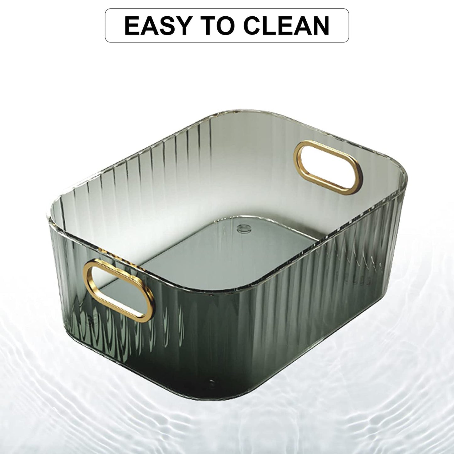 Ribbed Transparent Storage Basket with Gold Handle (1 Pc)