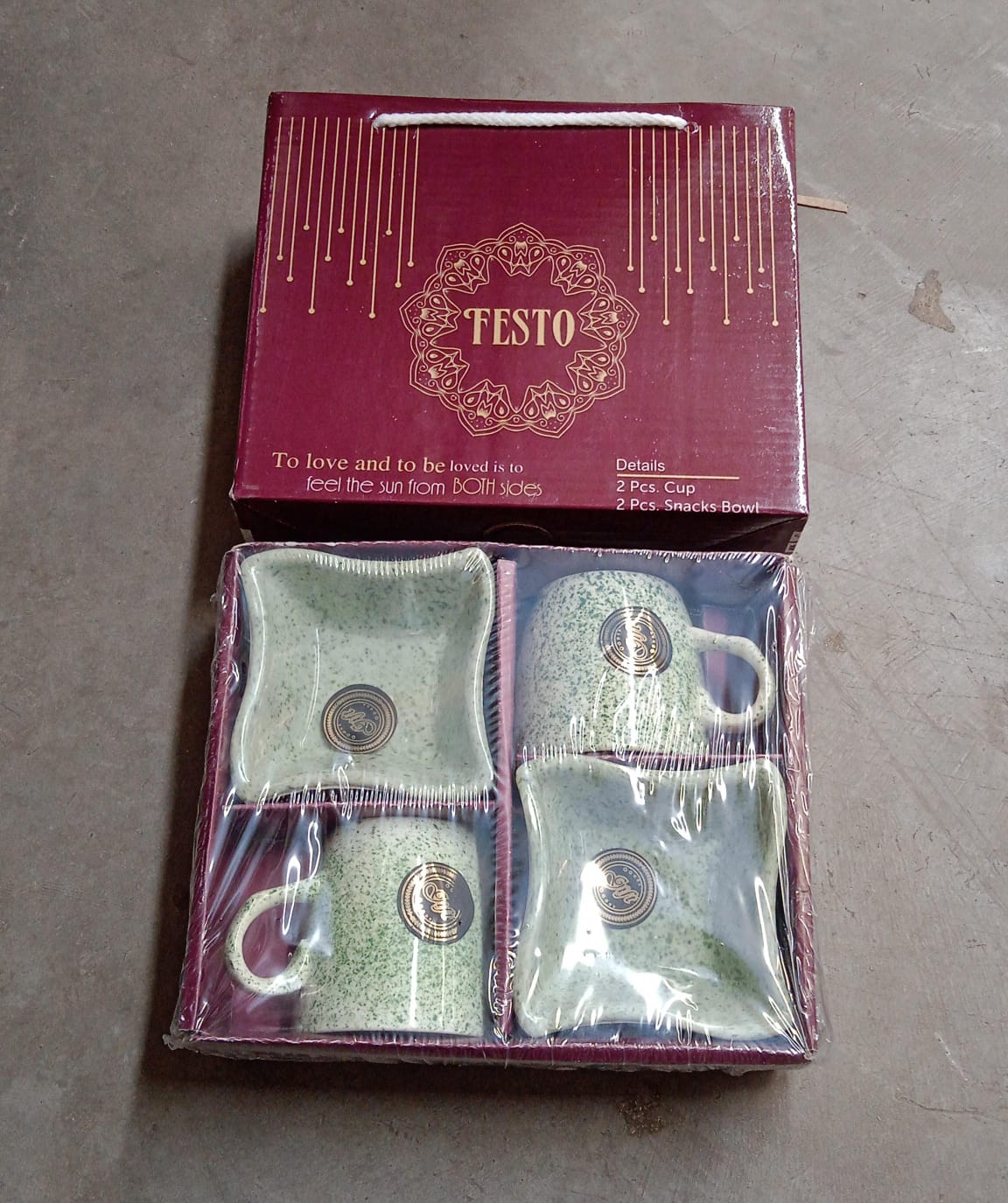 Festo Ceramic Mug & Snack Bowl Set – Tea, Coffee, Milk Cups (4 Pc Set)