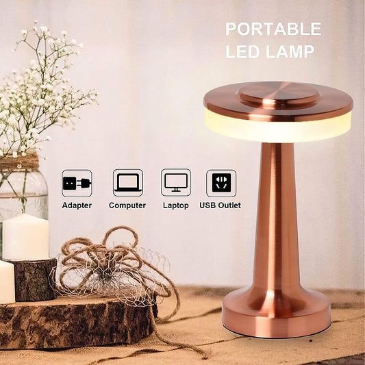 LED Touch Table Lamp – USB Rechargeable, 3-Color Dimmable Light (1 Pc)