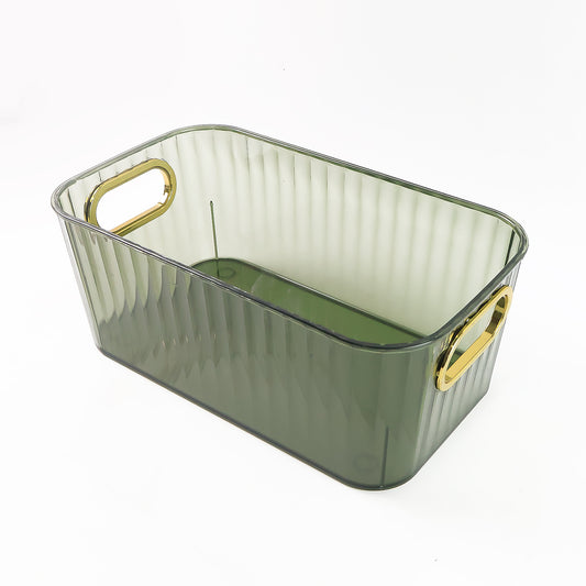 Ribbed Transparent Storage Basket with Gold Handle (1 Pc)
