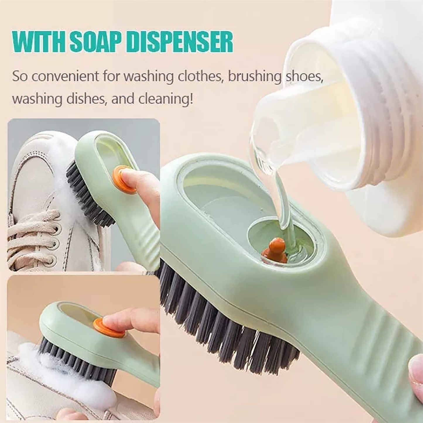 Scrubbing Brush with Soap Dispenser – For Shoes & Clothes (1 Pc)