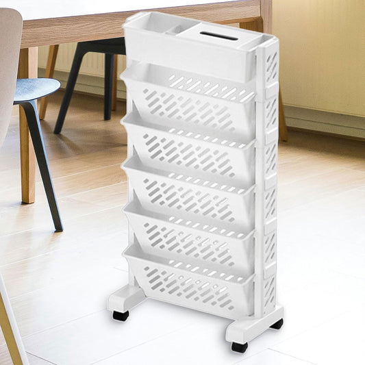 Movable Bookshelf Large Capacity Rotatable Plastic Rolling Organization Shelf Rack