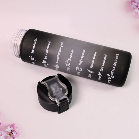 Plastic Black Motivational Water Bottle With Straw (900 Ml)