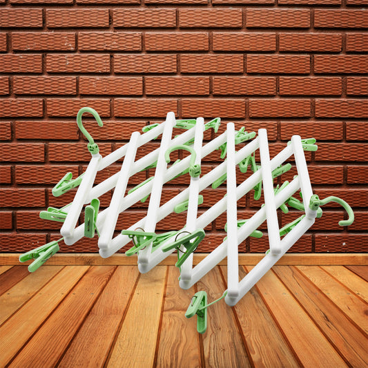 Foldable Clothes Drying Rack with 29 Clips – Adjustable & Windproof