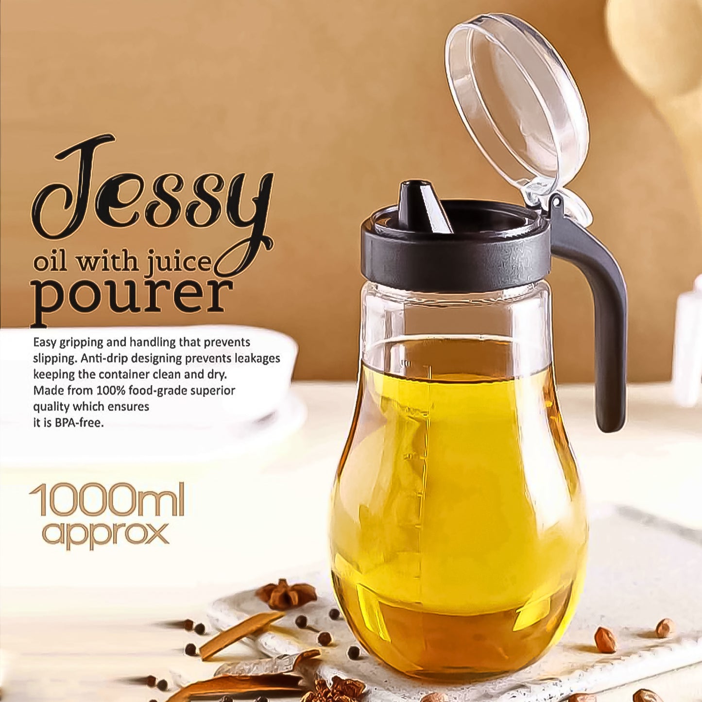 Jessy Oil And Juice Pourer Dispenser Bottle Approx 1000ml (1 Pc)