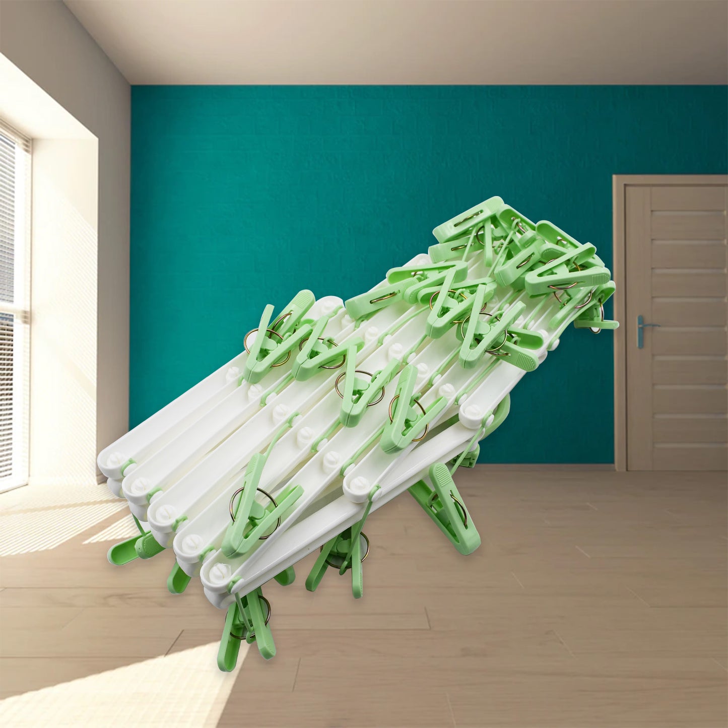 Foldable Clothes Drying Rack with 29 Clips – Adjustable & Windproof