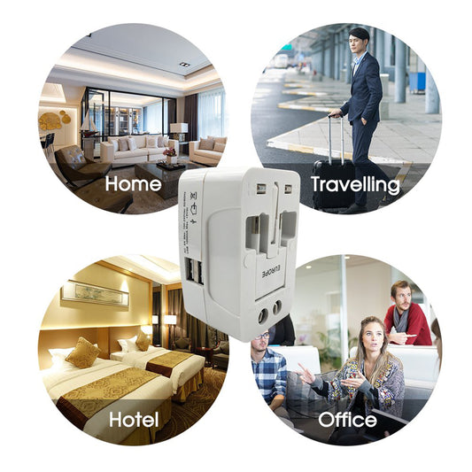 All-in-One Universal Travel Adapter – AU, UK, US, EU Plug with USB (1 Pc)