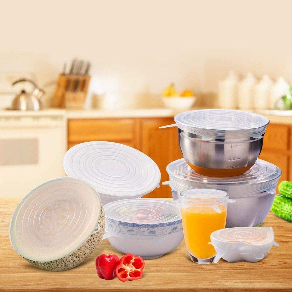 Silicone Stretch Lids Reuseable Microwave Safe Flexible Covers (Set Of 6)