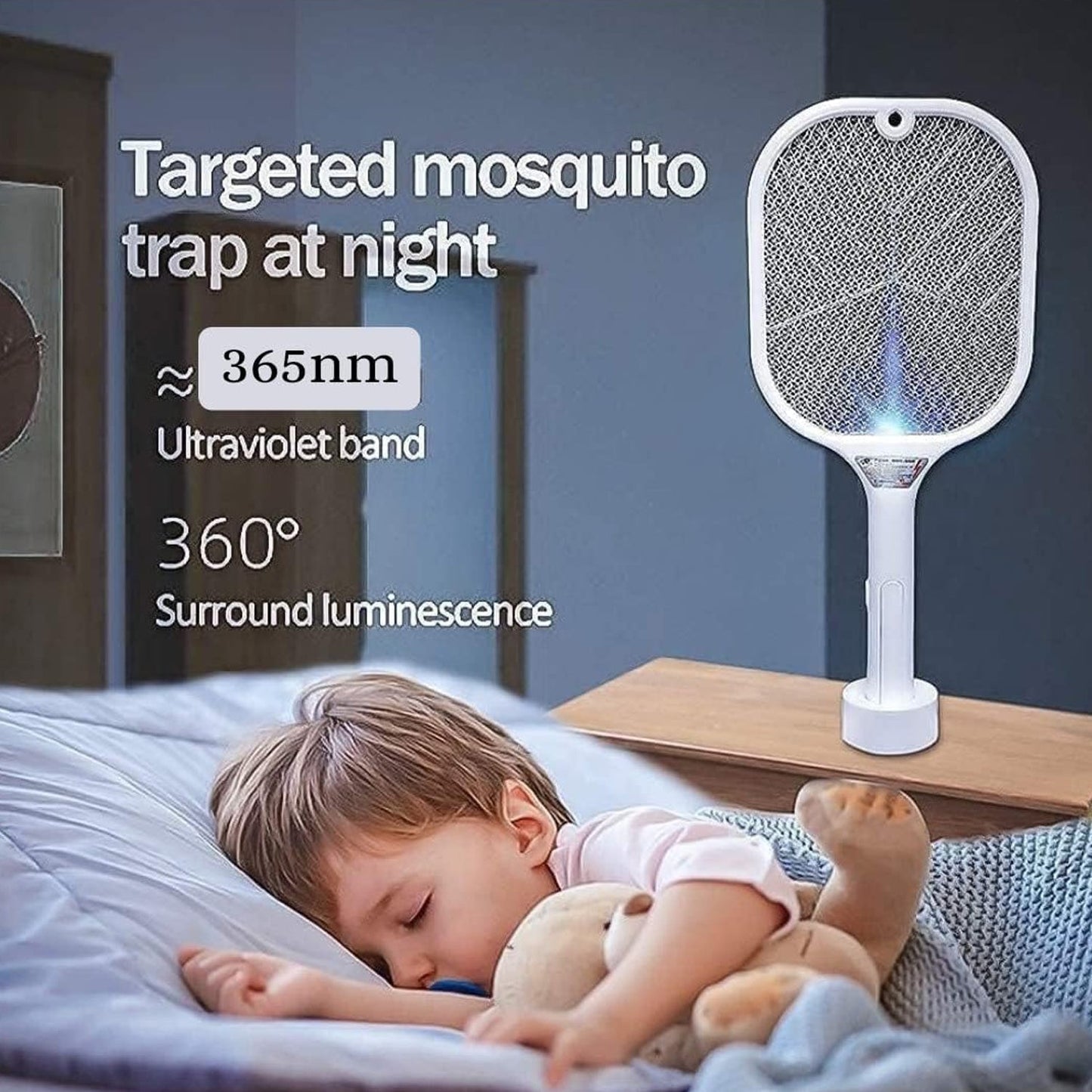 Rechargeable Mosquito Killer Racket with UV Light & USB Charging Base