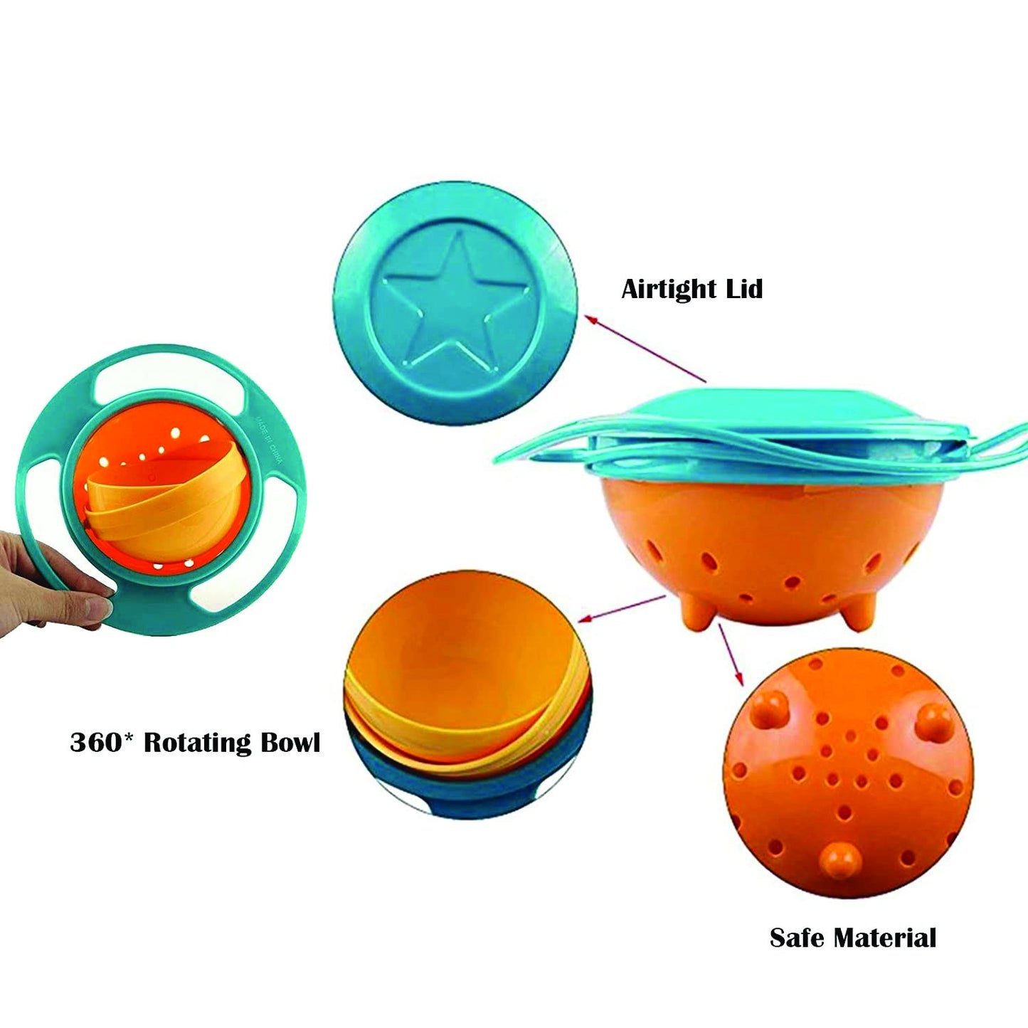 Portable Non Spill Feeding Toddler Gyro Bowl 360 Degree Rotating Dish