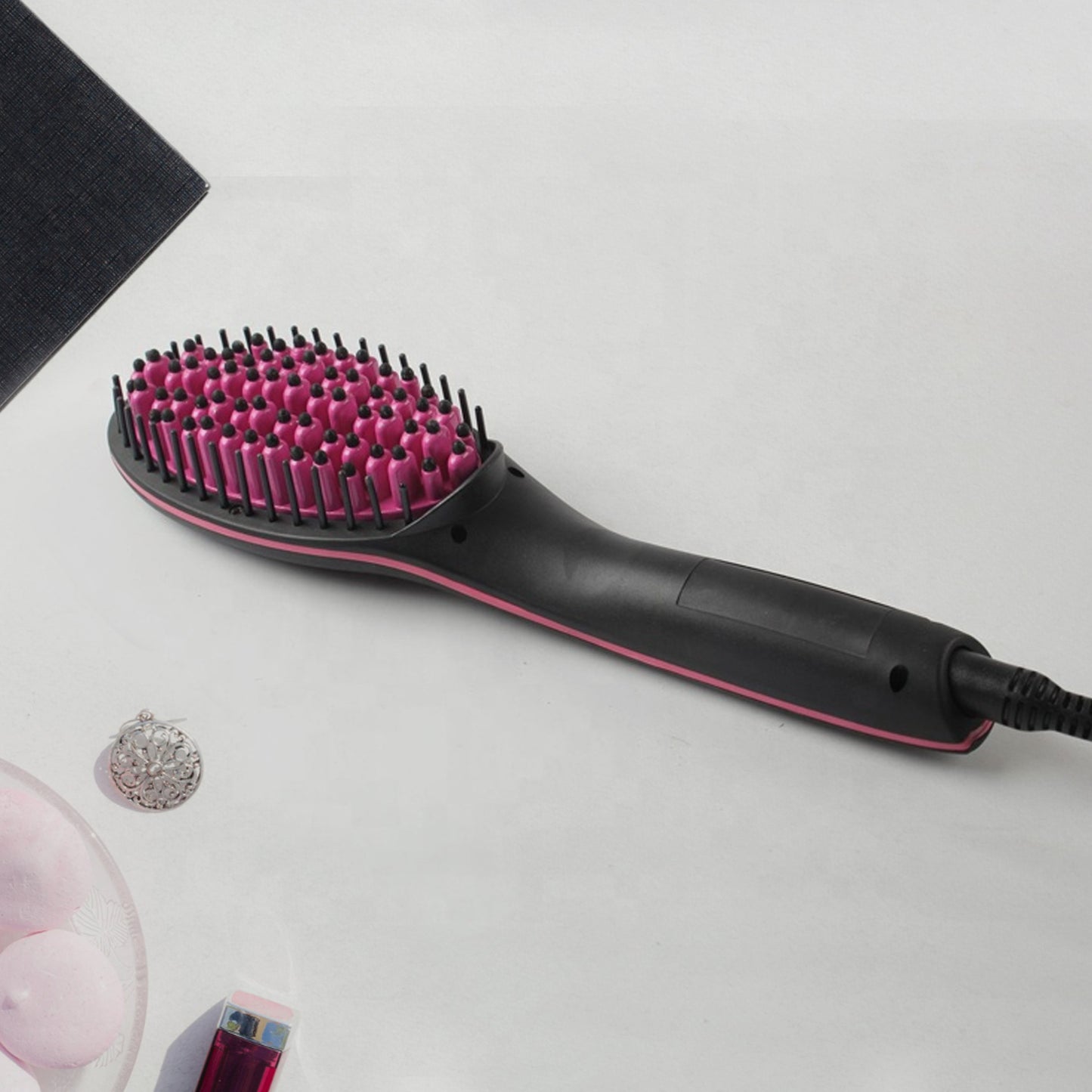 2-in-1 Ceramic Hair Straightener – Brush with LCD Temperature Control (1 Pc)