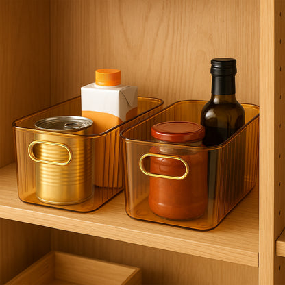 Ribbed Transparent Storage Basket with Gold Handle (4 Pc, 25x14cm)