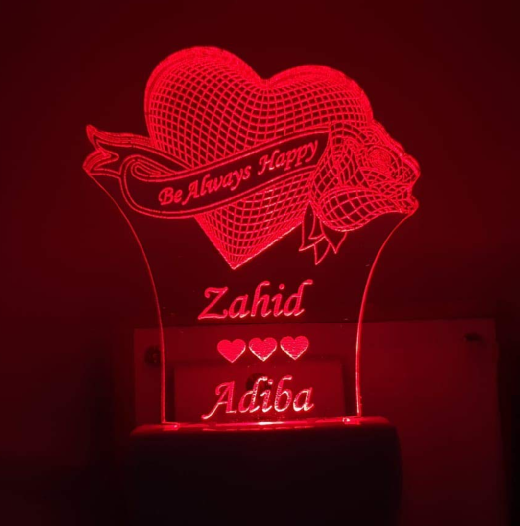 Heart With Flower - 3D Illusion Lamp