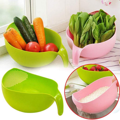 Plastic Rice & Food Strainer Bowl – Thick Drain Basket with Handle (Set of 3)