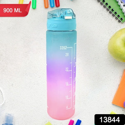Plastic Colorful Motivational Water Bottle With Straw (900 Ml)