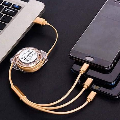 3-in-1 Retractable Charging Cable – Type-C, Micro USB, iOS Compatible (1 Pc)