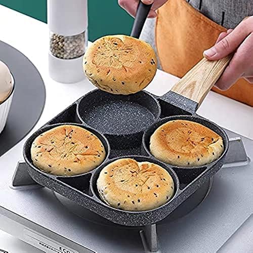 4 Hole Non Stick Egg Frying pan with Detachable Wooden Handle