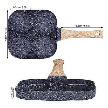 4 Hole Non Stick Egg Frying pan with Detachable Wooden Handle