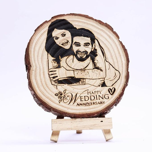 Engraved Natural Wooden Slice Photo Frame with wooden Stand