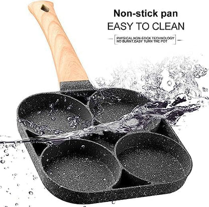 4 Hole Non Stick Egg Frying pan with Detachable Wooden Handle