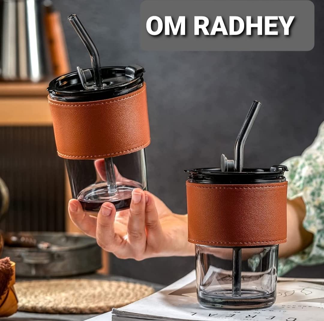 Leather Sleeve Glass/Mug with Straw