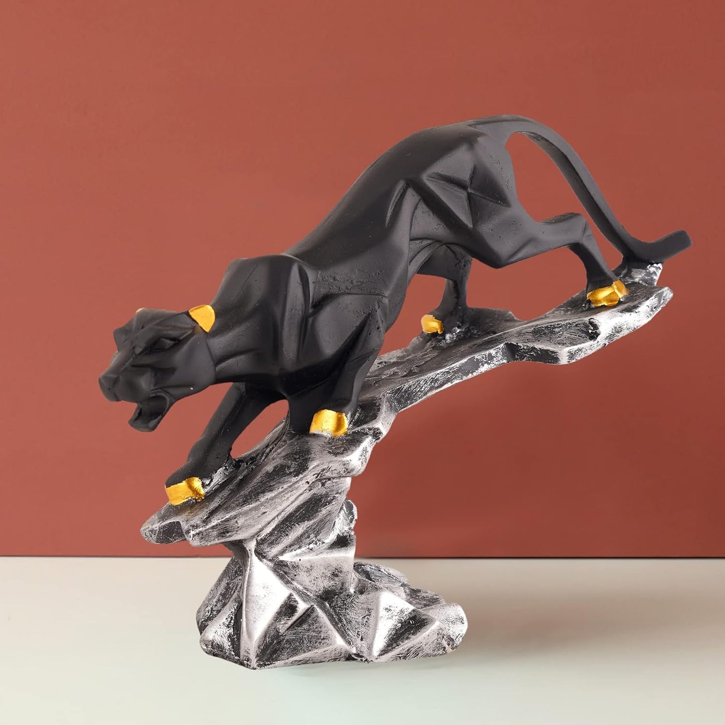 Resin Black Jaguar Showpiece for Home Decor/Black Panther Statue for Living Room Decor, Cheetah Showpiece Office Decor Item, Pack of 1 (Black)