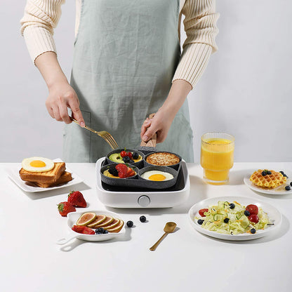 4 Hole Non Stick Egg Frying pan with Detachable Wooden Handle