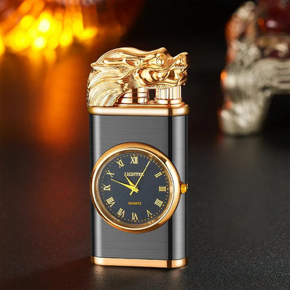 Windproof Lighter, Vintage Lighter with Watch, Magic Dual Flame Dragon Lighter