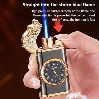 Windproof Lighter, Vintage Lighter with Watch, Magic Dual Flame Dragon Lighter