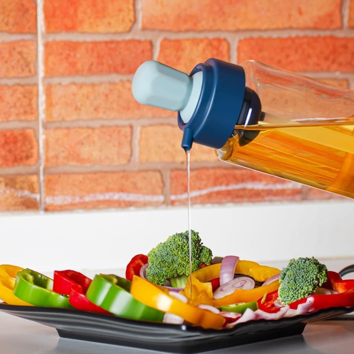 2 In 1 Transparent Oil Dispenser With Silicone Oil Dropper Nozzle (1 Pc  With Brush  1 Ltr.)
