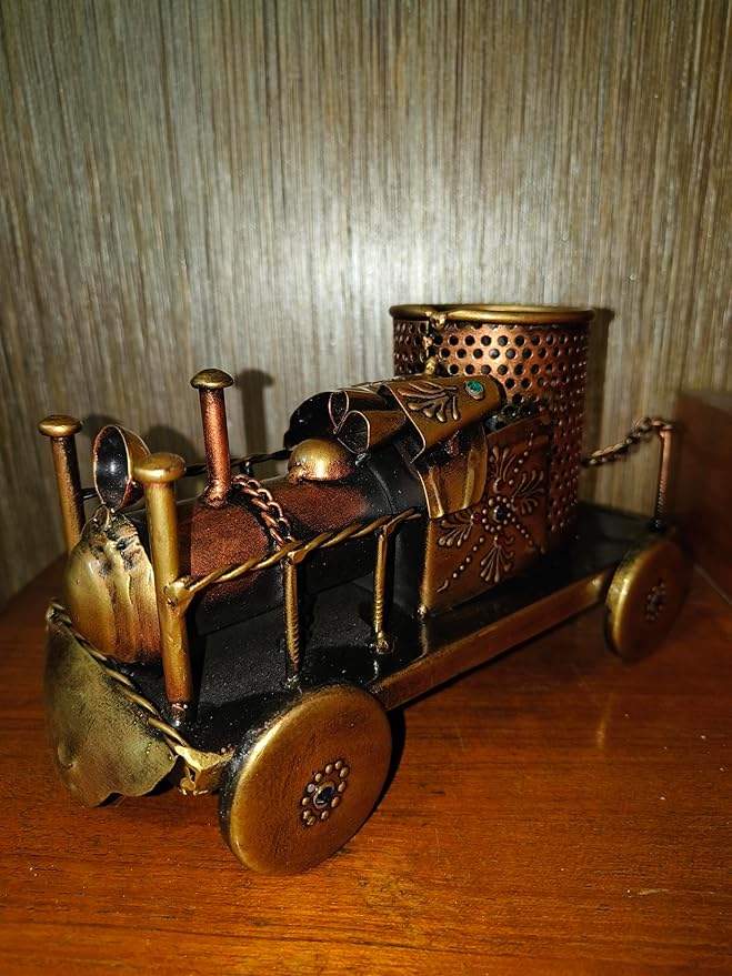 Antique Metal Train Engine Design Pen Stand Showpiece