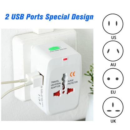 All-in-One Universal Travel Adapter – AU, UK, US, EU Plug with USB (1 Pc)