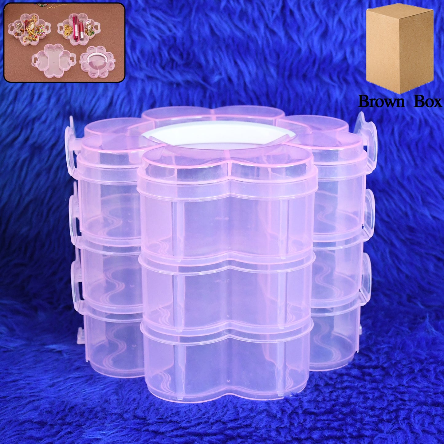 3-layer Transparent Plastic Flower-shaped Storage Box With 9 Grids