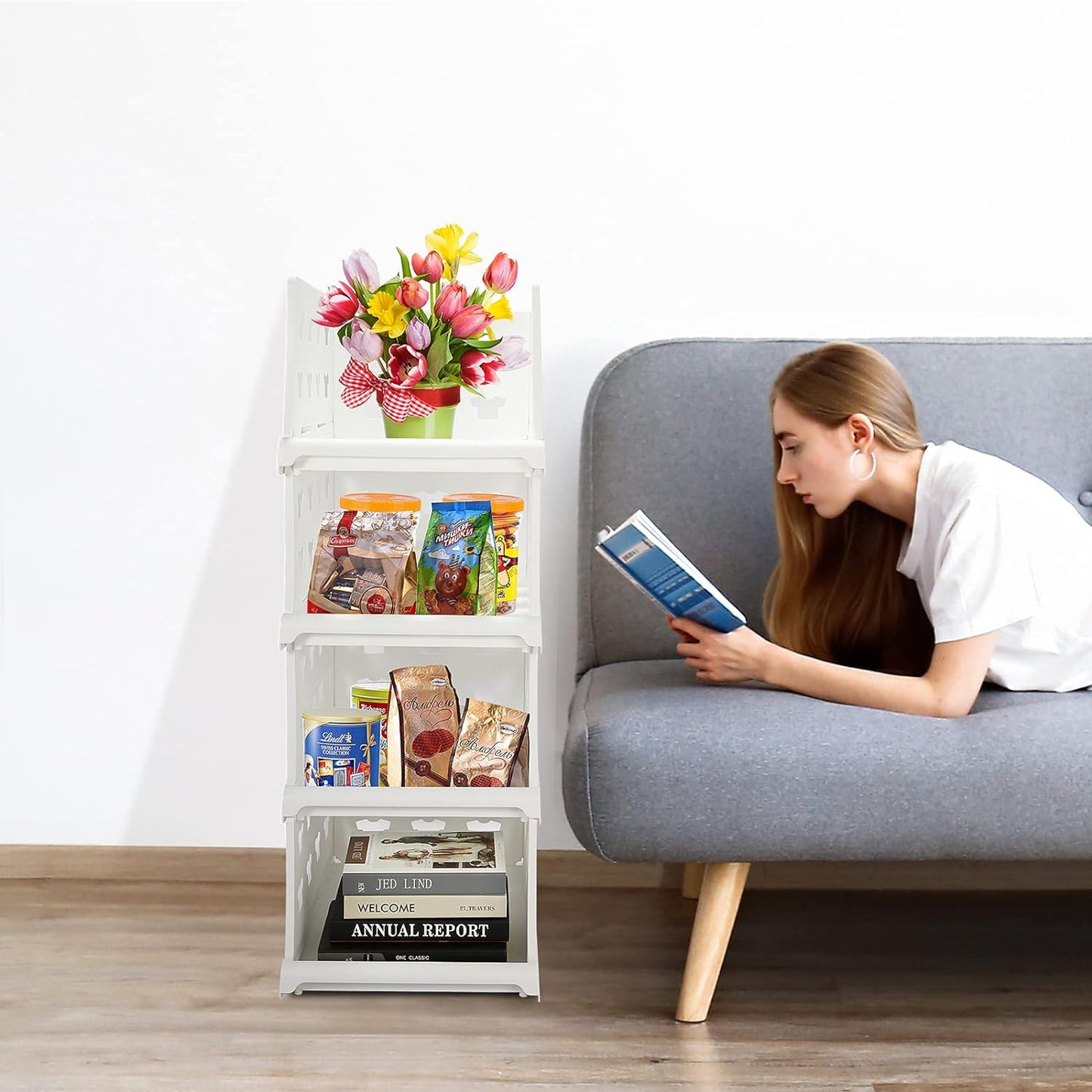 4 Layer Stackable Storage Organizer Rack – Foldable Drawer Shelf (1 Pc)