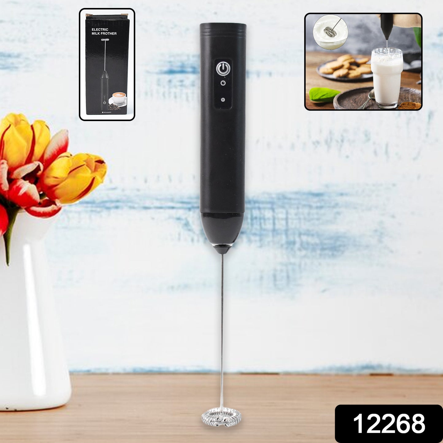 Small Electric Handheld Milk Frother With Stainless Steel Whisk (1 Pc)