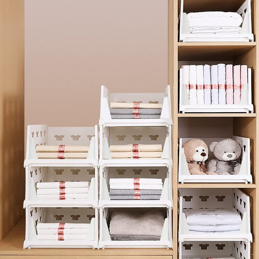 4 Layer Stackable Storage Organizer Rack – Foldable Drawer Shelf (1 Pc)