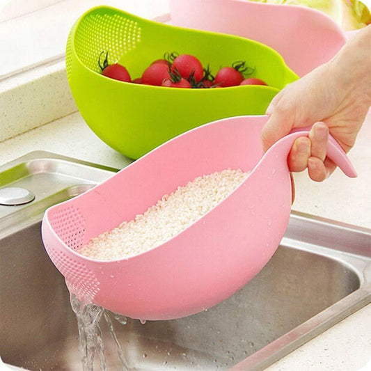Plastic Rice & Food Strainer Bowl – Thick Drain Basket with Handle (Set of 3)
