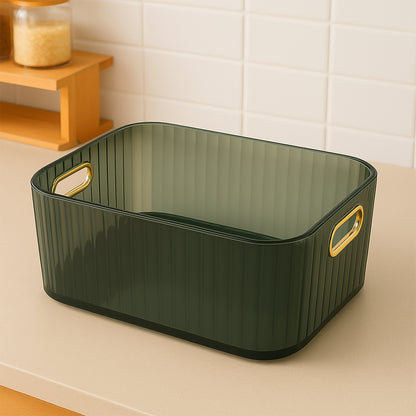 Ribbed Transparent Storage Basket with Gold Handle (1 Pc)