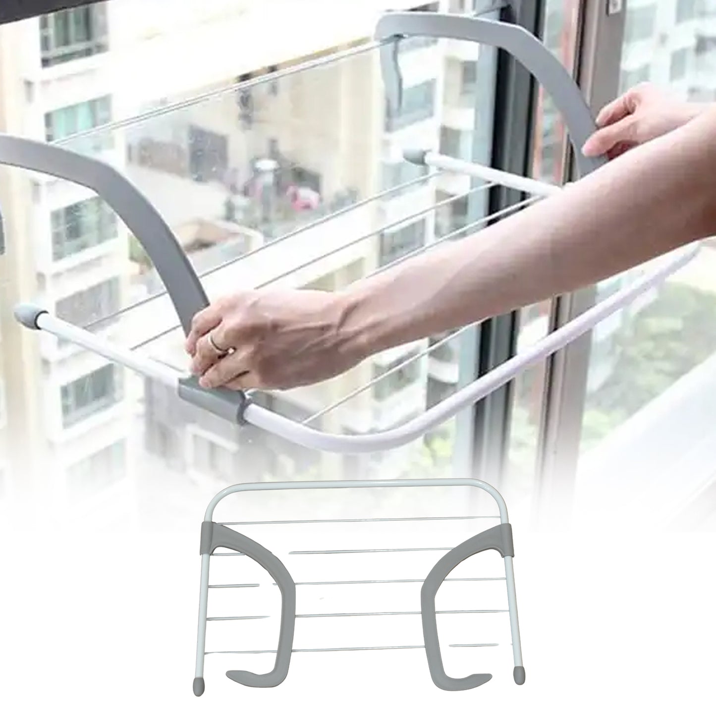 Metal Folding Drying Rack – Clothes Hanger for Balcony, Bathroom & Laundry (1 Pc)