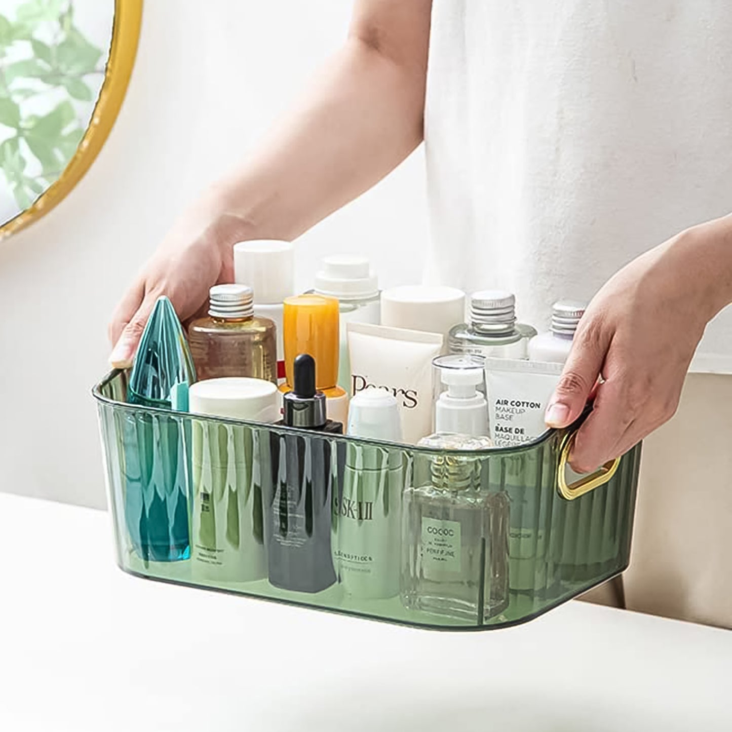 Ribbed Transparent Storage Basket with Gold Handle (4 Pc, 25x14cm)