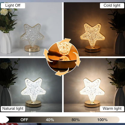 Star Crystal Diamond Touch Lamp – USB Rechargeable, 3-Way Dimmable (1 Pc)