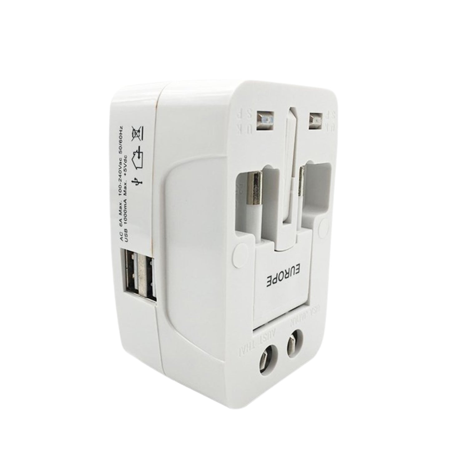All-in-One Universal Travel Adapter – AU, UK, US, EU Plug with USB (1 Pc)