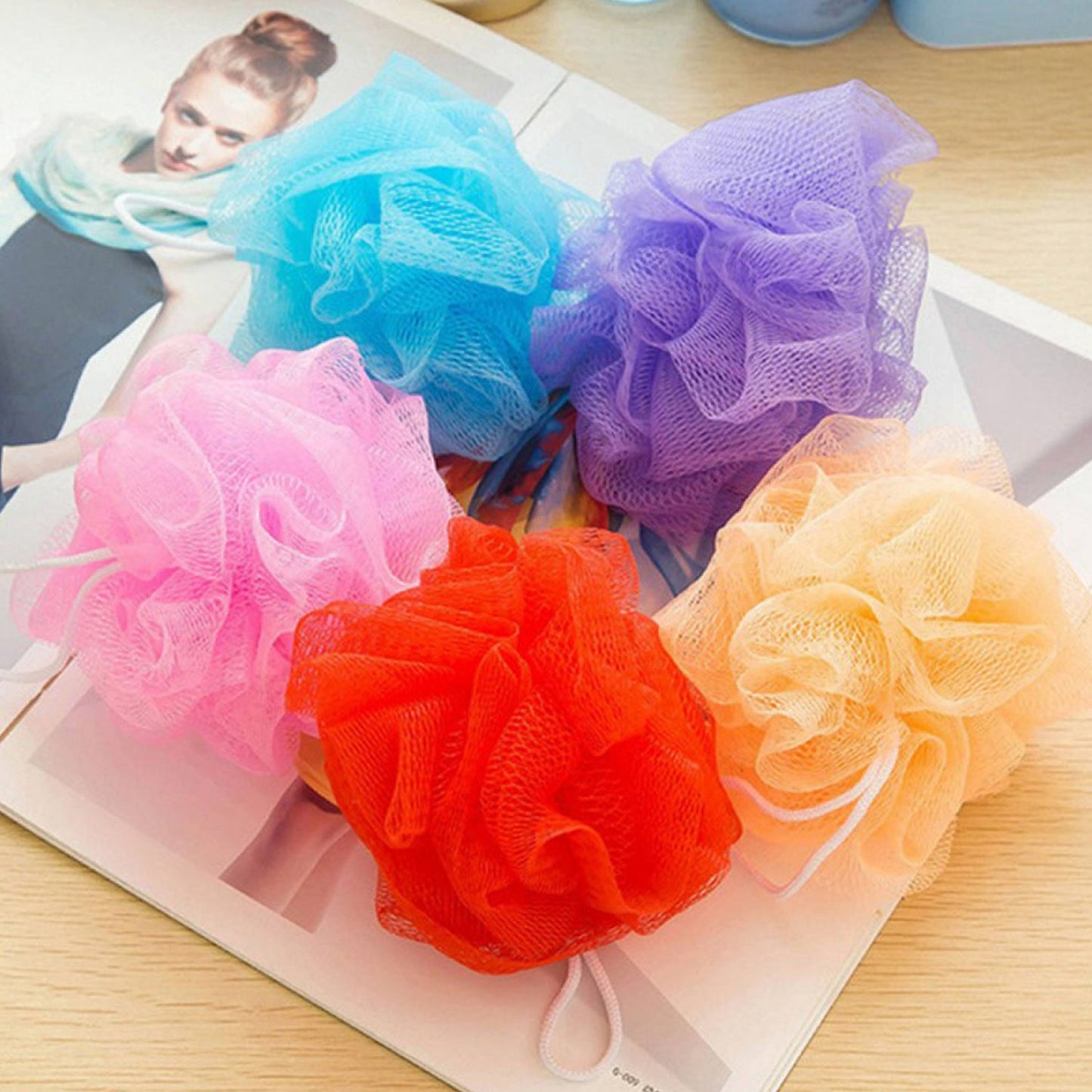 Bath Shower Loofah Sponge Pouf Body Scrubber (Pack Of 6pcs)