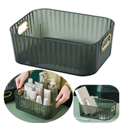 Ribbed Transparent Storage Basket with Gold Handle (1 Pc)